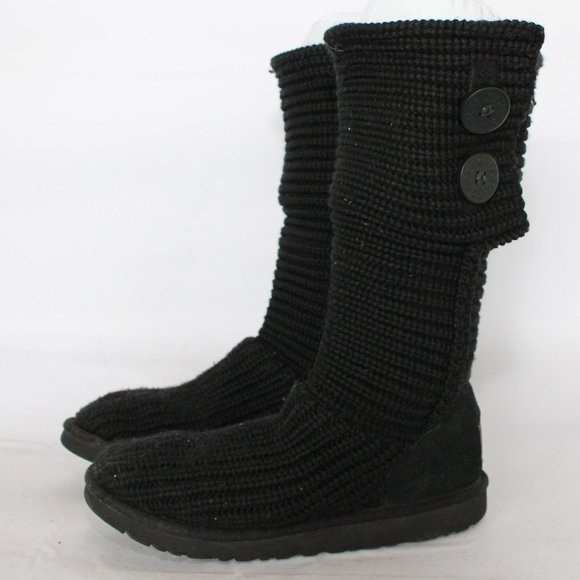 UGG Black Classic Cardy Tall Boot Knit Size 5 Sock Boot Shoes Tall Fold Over - Picture 1 of 11